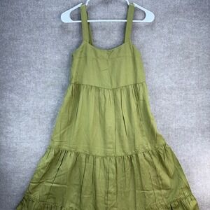 The Drop Britt Tiered Maxi Dress Olive Green Adjustable Button Strap Boho Sz XXS